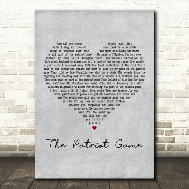 Dominic Behan The Patriot Game Grey Heart Decorative Wall Art Gift Song Lyric Print