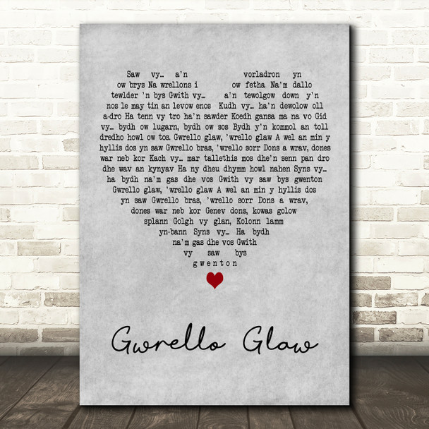 The Changing Room Gwrello Glaw Grey Heart Decorative Wall Art Gift Song Lyric Print