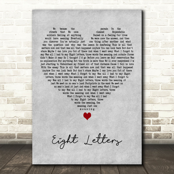 Robbie Williams Eight Letters Grey Heart Decorative Wall Art Gift Song Lyric Print