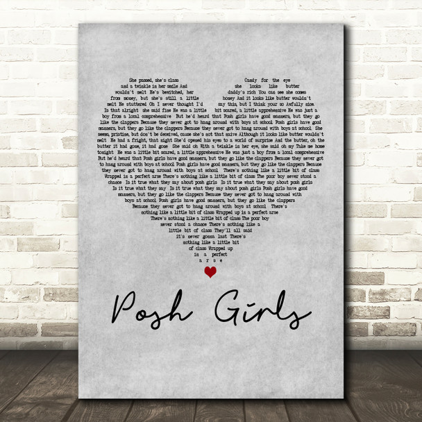 Scouting For Girls Posh Girls Grey Heart Decorative Wall Art Gift Song Lyric Print