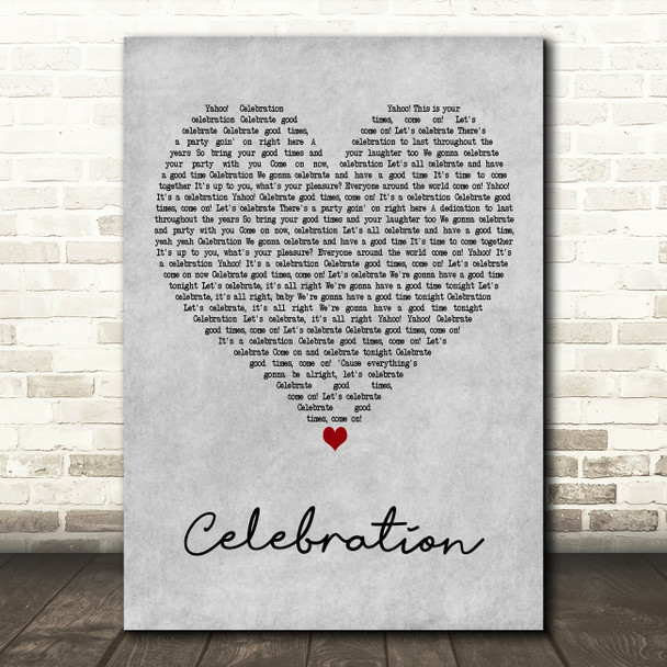 Kool & The Gang Celebration Grey Heart Decorative Wall Art Gift Song Lyric Print