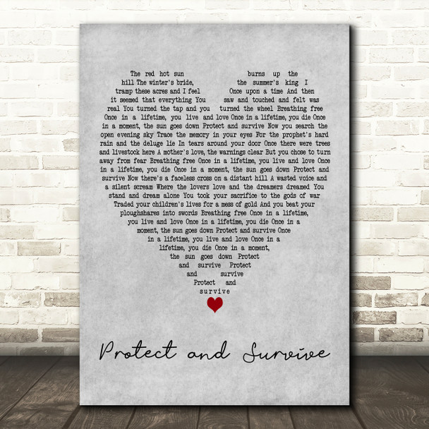 Runrig Protect and Survive Grey Heart Decorative Wall Art Gift Song Lyric Print