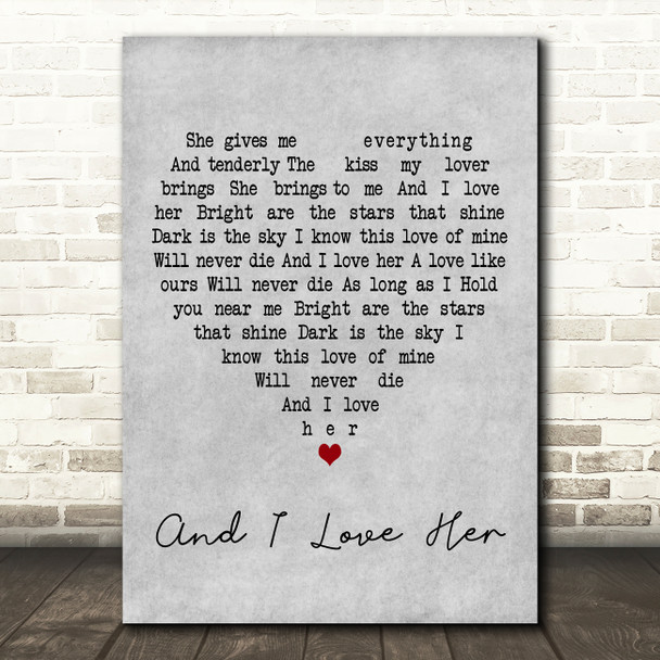 Kurt Cobain And I Love Her Grey Heart Decorative Wall Art Gift Song Lyric Print