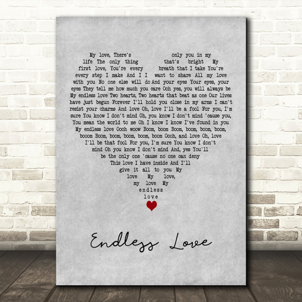 Lionel Richie Endless Love Grey Heart Decorative Wall Art Gift Song Lyric Print
