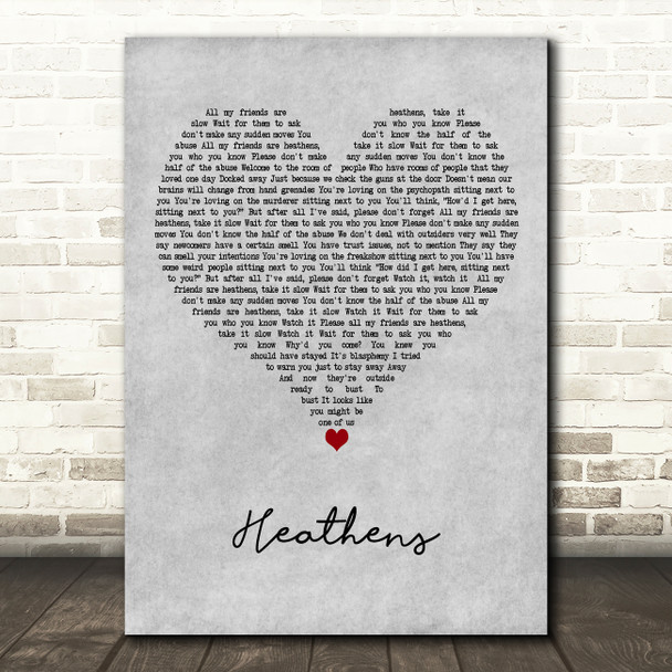 Twenty One Pilots Heathens Grey Heart Decorative Wall Art Gift Song Lyric Print