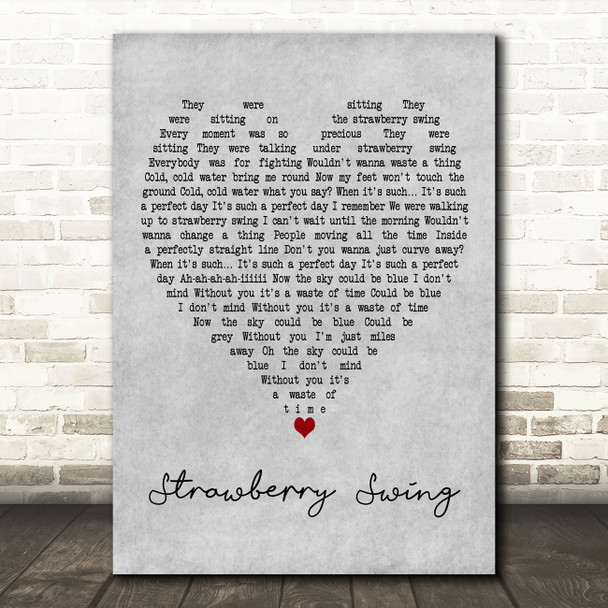 Coldplay Strawberry Swing Grey Heart Decorative Wall Art Gift Song Lyric Print