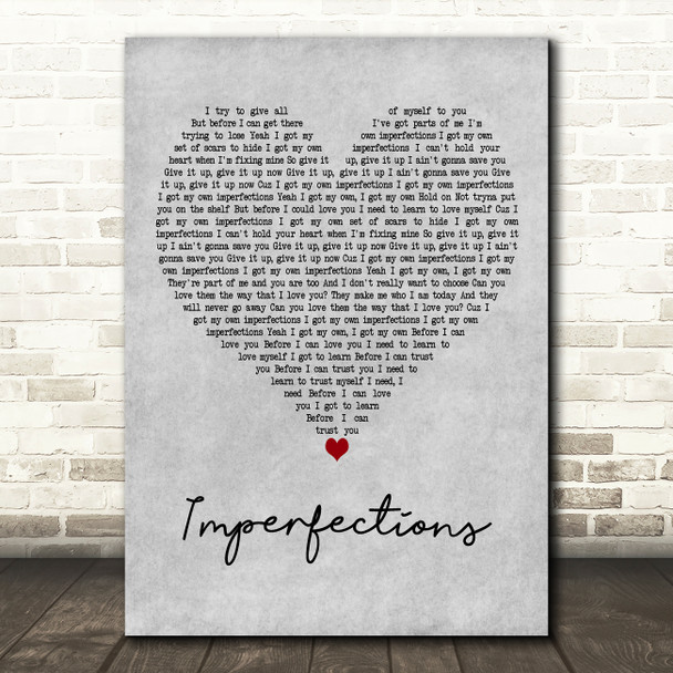 Celine Dion Imperfections Grey Heart Decorative Wall Art Gift Song Lyric Print