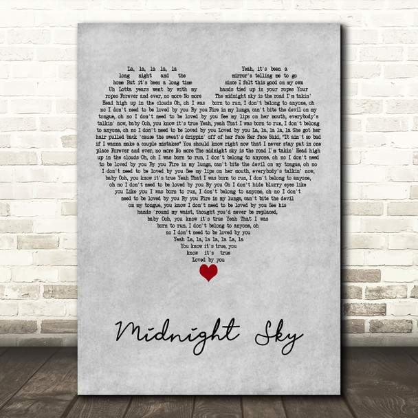 Miley Cyrus Midnight Sky Grey Heart Decorative Wall Art Gift Song Lyric Print