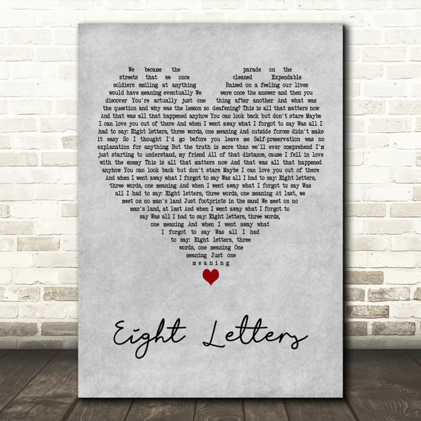 Take That Eight Letters Grey Heart Decorative Wall Art Gift Song Lyric Print