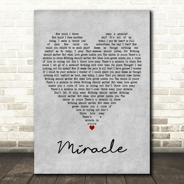 Whitney Houston Miracle Grey Heart Decorative Wall Art Gift Song Lyric Print