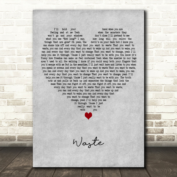 Foster The People Waste Grey Heart Decorative Wall Art Gift Song Lyric Print