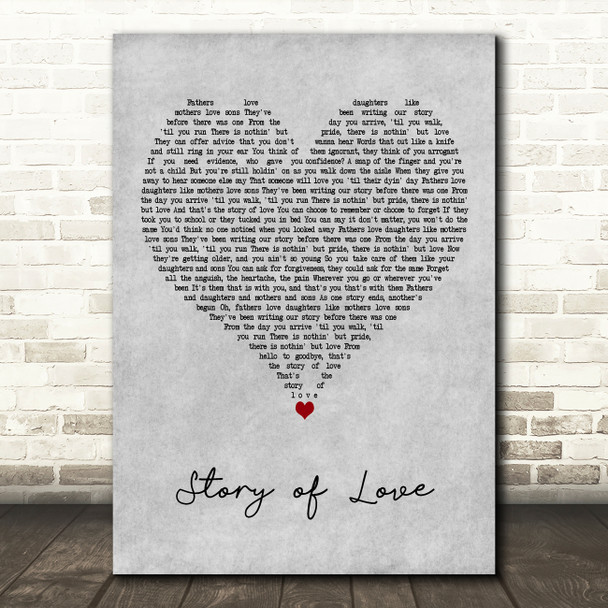 Bon Jovi Story of Love Grey Heart Decorative Wall Art Gift Song Lyric Print