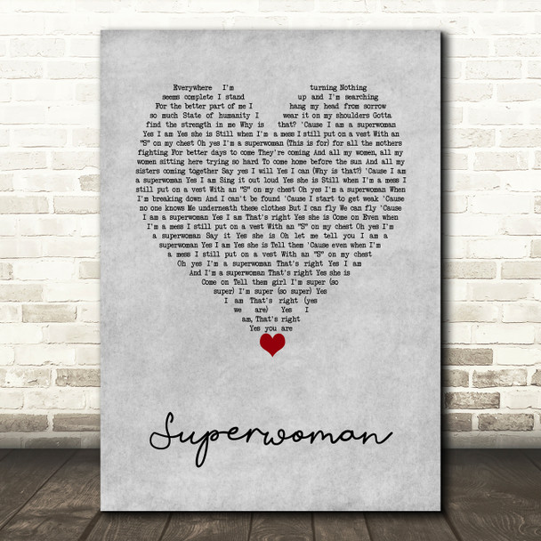 Alicia Keys Superwoman Grey Heart Decorative Wall Art Gift Song Lyric Print