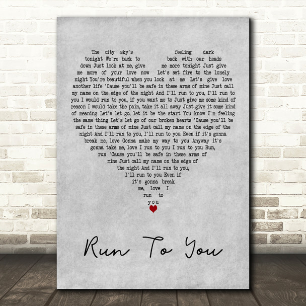 Lea Michele Run To You Grey Heart Decorative Wall Art Gift Song Lyric Print