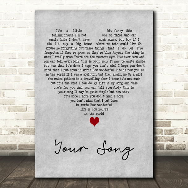 Janet Devlin Your Song Grey Heart Decorative Wall Art Gift Song Lyric Print