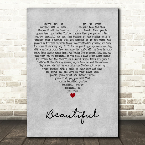 Carole King Beautiful Grey Heart Decorative Wall Art Gift Song Lyric Print