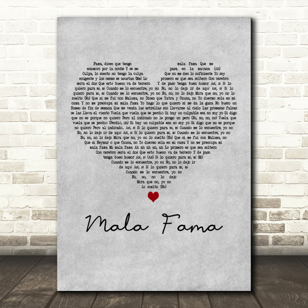 Danna Paola Mala Fama Grey Heart Decorative Wall Art Gift Song Lyric Print