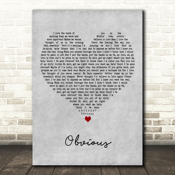 Ariana Grande obvious Grey Heart Decorative Wall Art Gift Song Lyric Print