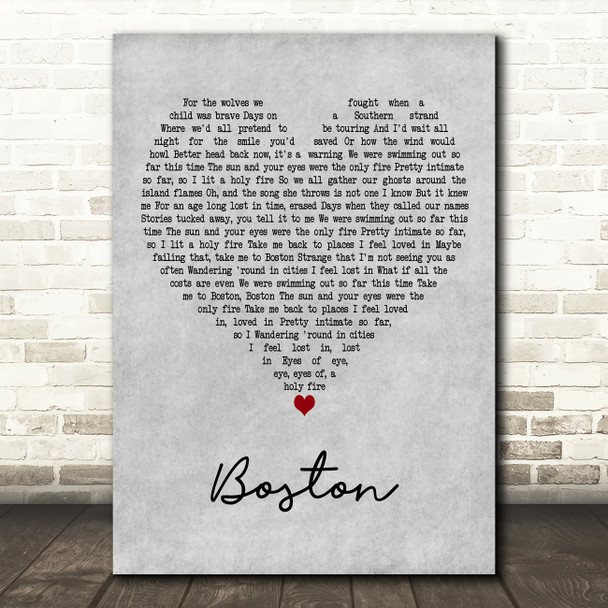 Dermot Kennedy Boston Grey Heart Decorative Wall Art Gift Song Lyric Print