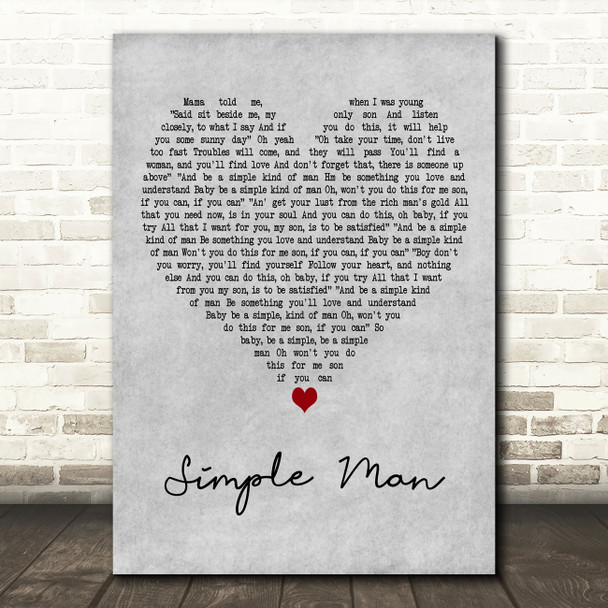 Shinedown Simple Man Grey Heart Decorative Wall Art Gift Song Lyric Print