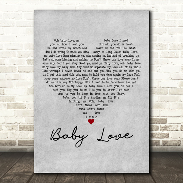 Diana Ross Baby Love Grey Heart Decorative Wall Art Gift Song Lyric Print