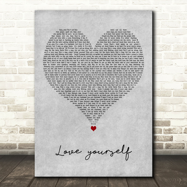 Phora Love Yourself Grey Heart Decorative Wall Art Gift Song Lyric Print
