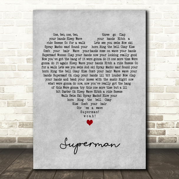 Black Lace Superman Grey Heart Decorative Wall Art Gift Song Lyric Print