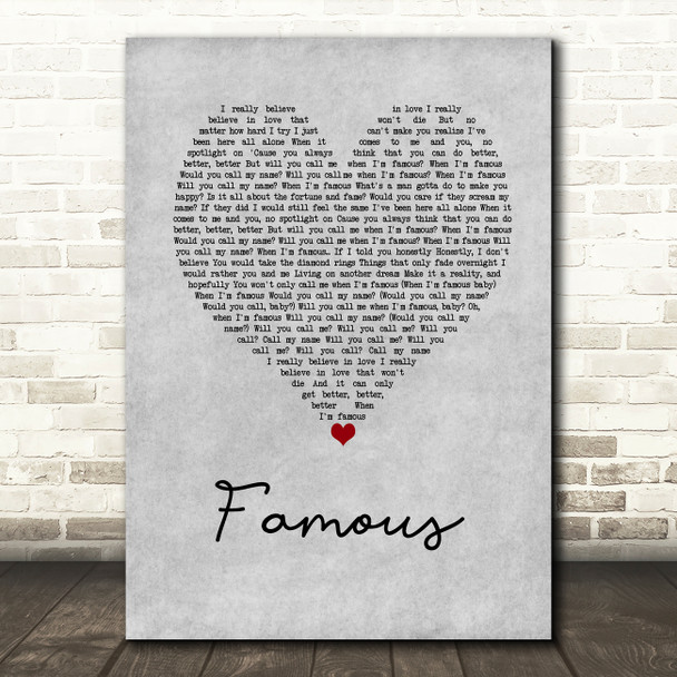 Nathan Sykes Famous Grey Heart Decorative Wall Art Gift Song Lyric Print