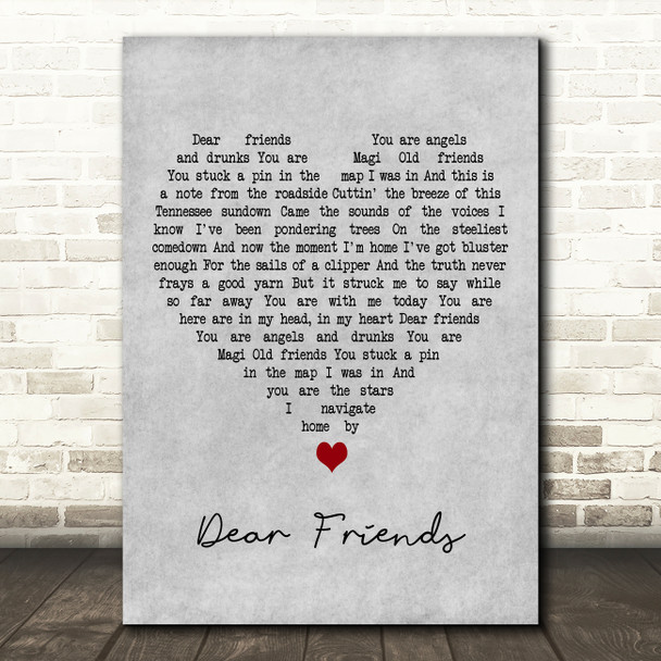 Elbow Dear Friends Grey Heart Decorative Wall Art Gift Song Lyric Print