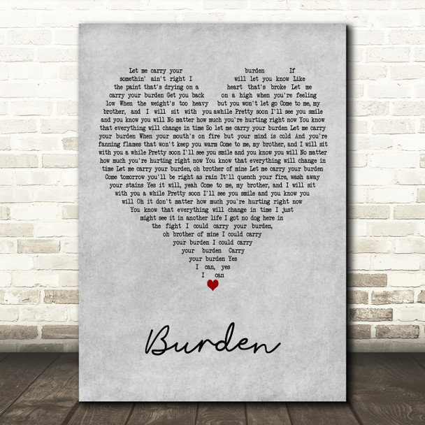 Keith Urban Burden Grey Heart Decorative Wall Art Gift Song Lyric Print