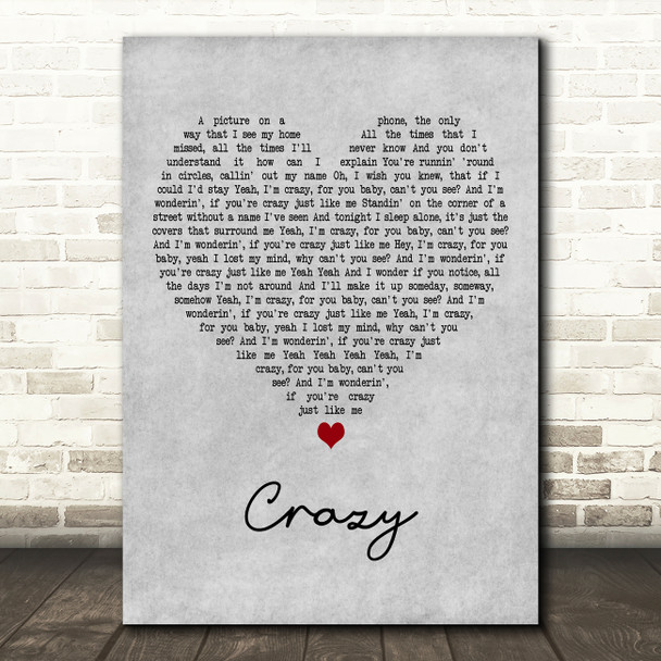 Royal Bliss Crazy Grey Heart Decorative Wall Art Gift Song Lyric Print