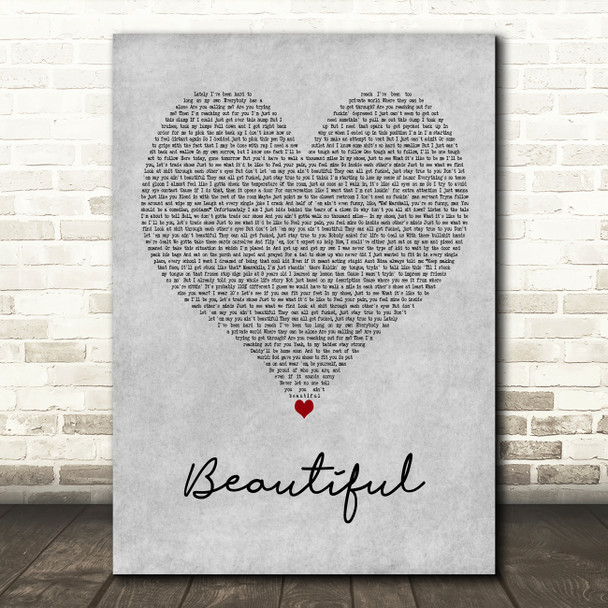 Eminem Beautiful Grey Heart Decorative Wall Art Gift Song Lyric Print