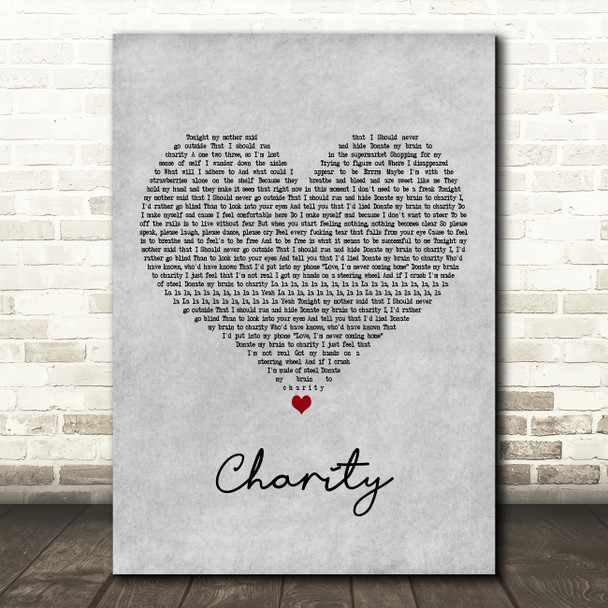 YUNGBLUD charity Grey Heart Decorative Wall Art Gift Song Lyric Print