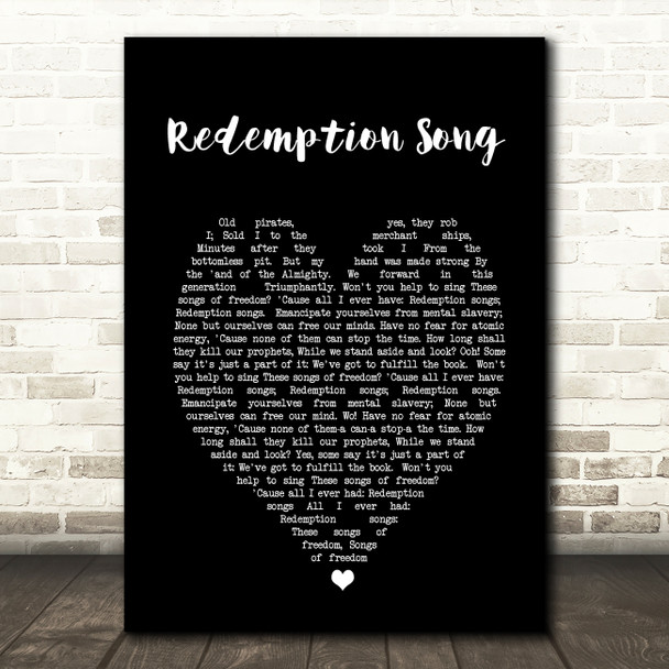 Redemption Song Bob Marley Black Heart Quote Song Lyric Print