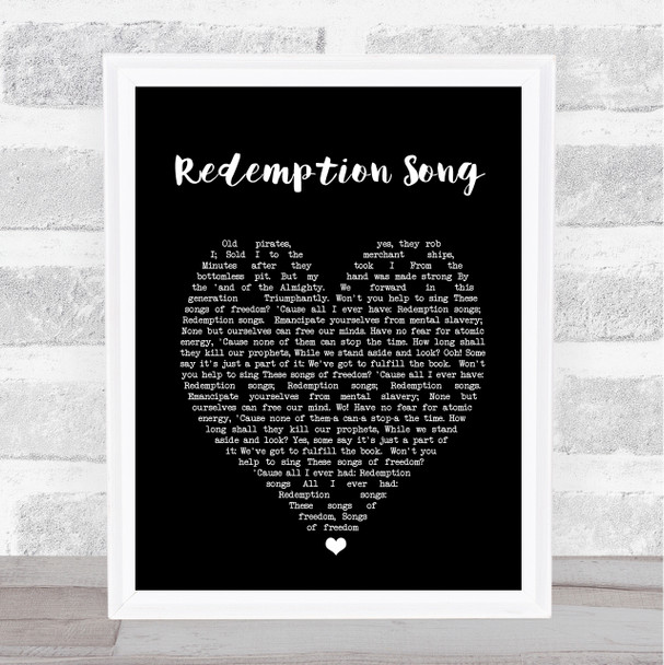 Redemption Song Bob Marley Black Heart Quote Song Lyric Print