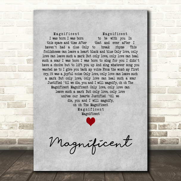 U2 Magnificent Grey Heart Decorative Wall Art Gift Song Lyric Print