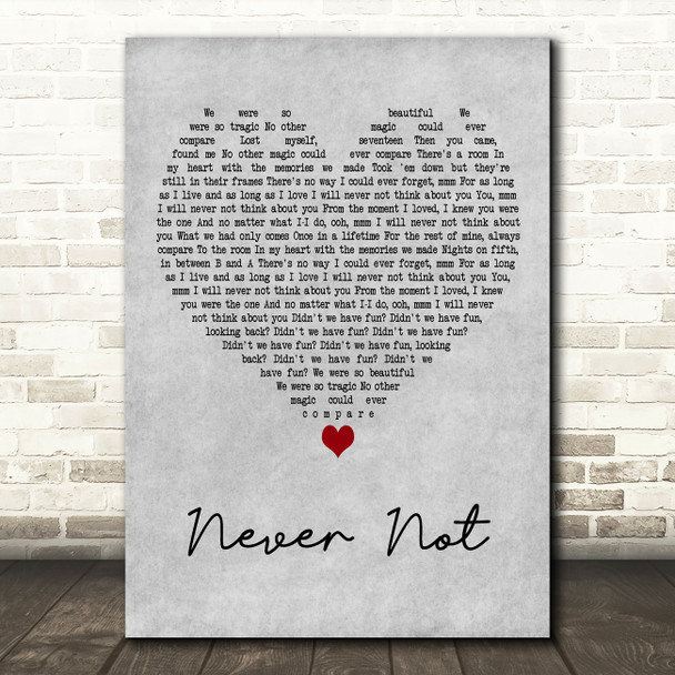 Lauv Never Not Grey Heart Decorative Wall Art Gift Song Lyric Print
