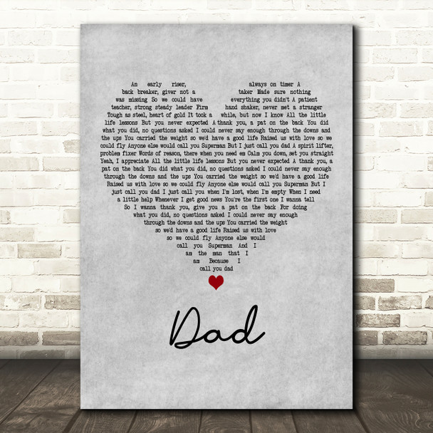 Tyler Wood Dad Grey Heart Decorative Wall Art Gift Song Lyric Print