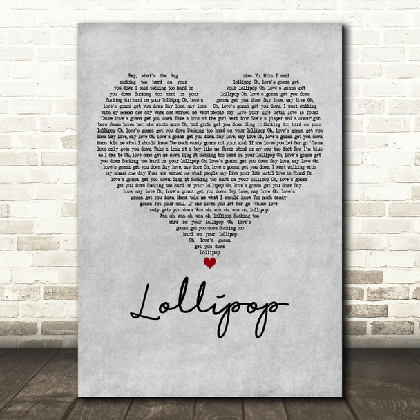 MIKA Lollipop Grey Heart Decorative Wall Art Gift Song Lyric Print
