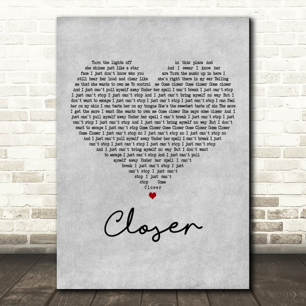 Ne-Yo Closer Grey Heart Decorative Wall Art Gift Song Lyric Print