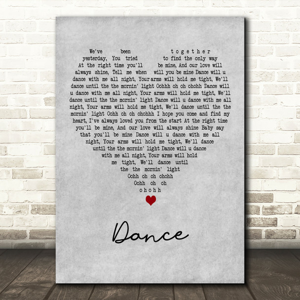 Apollo Dance Grey Heart Decorative Wall Art Gift Song Lyric Print