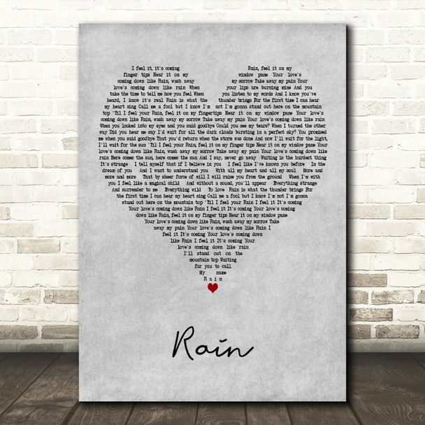 Madonna Rain Grey Heart Decorative Wall Art Gift Song Lyric Print