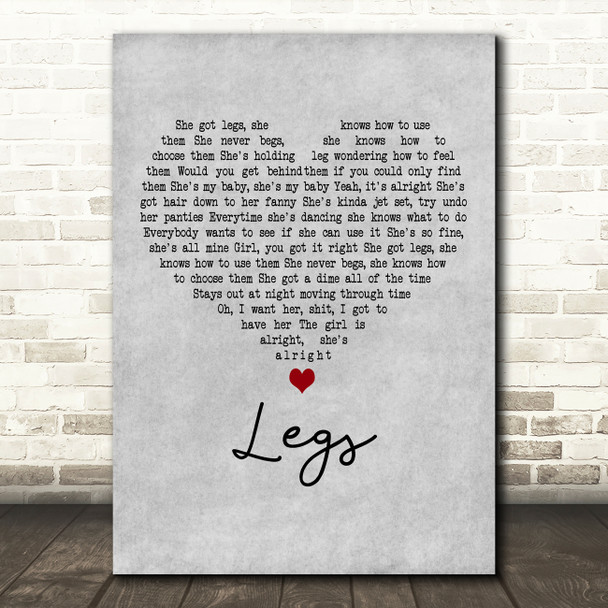 ZZ Top Legs Grey Heart Decorative Wall Art Gift Song Lyric Print