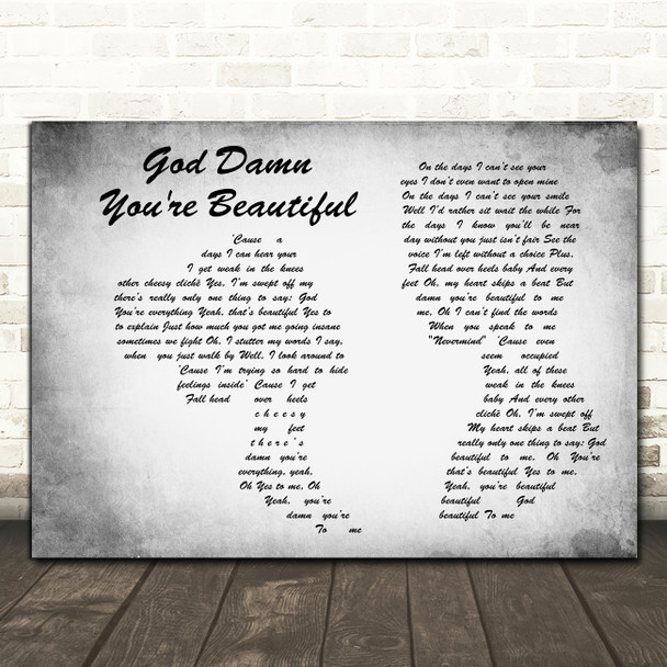 Chester See God Damn You're Beautiful Man Lady Couple Grey Decorative Gift Song Lyric Print