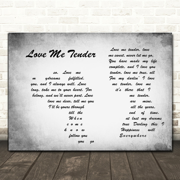 Elvis Presley Love Me Tender Man Lady Couple Grey Decorative Wall Art Gift Song Lyric Print