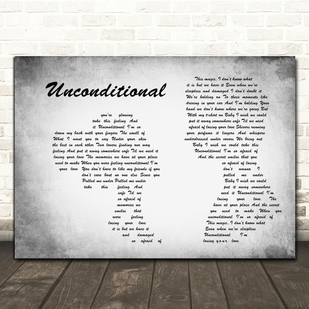 Picture This Unconditional Man Lady Couple Grey Decorative Wall Art Gift Song Lyric Print