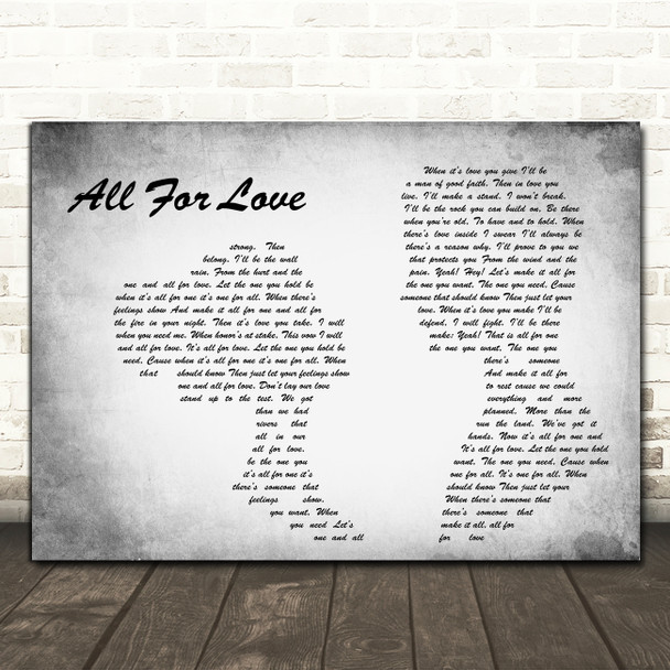 Bryan Adams All For Love Man Lady Couple Grey Decorative Wall Art Gift Song Lyric Print