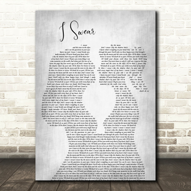 All 4 One I Swear Lesbian Women Gay Brides Couple Wedding Grey Wall Art Song Lyric Print