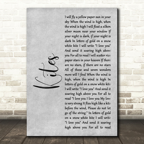 Simon Dupree And The Big Sound Kites Grey Rustic Script Decorative Wall Art Gift Song Lyric Print