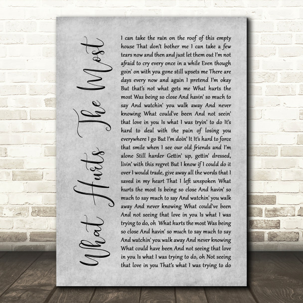 Rascal Flatts What Hurts The Most Grey Rustic Script Decorative Wall Art Gift Song Lyric Print